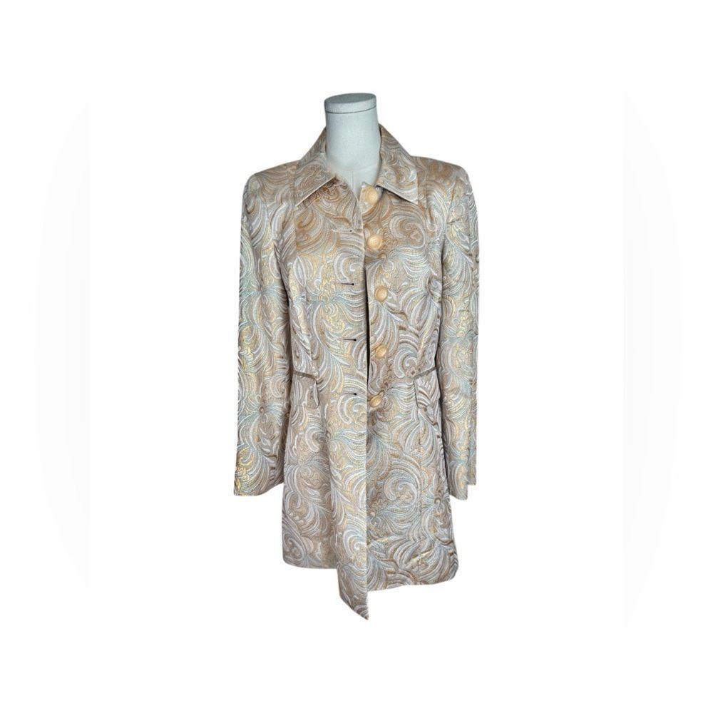 Bebe | Brocade Jacket Metallic Gold Blue Swirl M